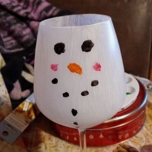 Snowman wineglass candle holder